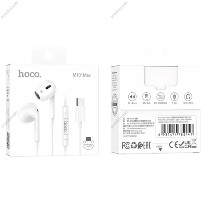 Дротові навушники HOCO M101 Max Crystal grace wire-controlled with mic Type-C White